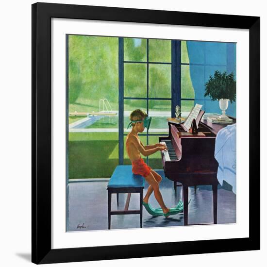 "Poolside Piano Practice," June 11, 1960-George Hughes-Framed Giclee Print