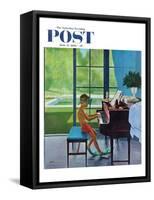 "Poolside Piano Practice," Saturday Evening Post Cover, June 11, 1960-George Hughes-Framed Stretched Canvas