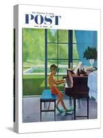 "Poolside Piano Practice," Saturday Evening Post Cover, June 11, 1960-George Hughes-Stretched Canvas