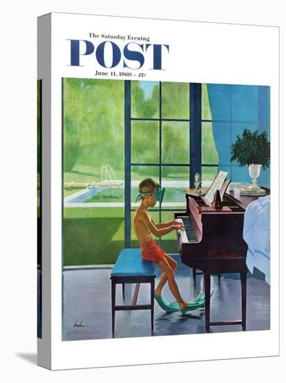 "Poolside Piano Practice," Saturday Evening Post Cover, June 11, 1960-George Hughes-Stretched Canvas