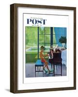 "Poolside Piano Practice," Saturday Evening Post Cover, June 11, 1960-George Hughes-Framed Premium Giclee Print