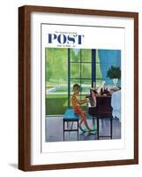 "Poolside Piano Practice," Saturday Evening Post Cover, June 11, 1960-George Hughes-Framed Giclee Print