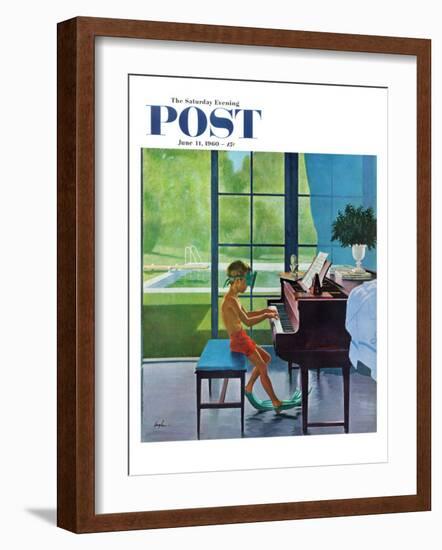 "Poolside Piano Practice," Saturday Evening Post Cover, June 11, 1960-George Hughes-Framed Giclee Print