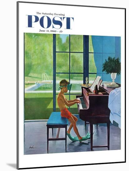 "Poolside Piano Practice," Saturday Evening Post Cover, June 11, 1960-George Hughes-Mounted Giclee Print