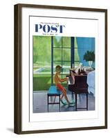 "Poolside Piano Practice," Saturday Evening Post Cover, June 11, 1960-George Hughes-Framed Giclee Print