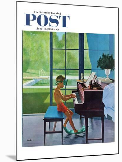 "Poolside Piano Practice," Saturday Evening Post Cover, June 11, 1960-George Hughes-Mounted Giclee Print