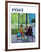 "Poolside Piano Practice," Saturday Evening Post Cover, June 11, 1960-George Hughes-Framed Giclee Print