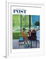 "Poolside Piano Practice," Saturday Evening Post Cover, June 11, 1960-George Hughes-Framed Giclee Print