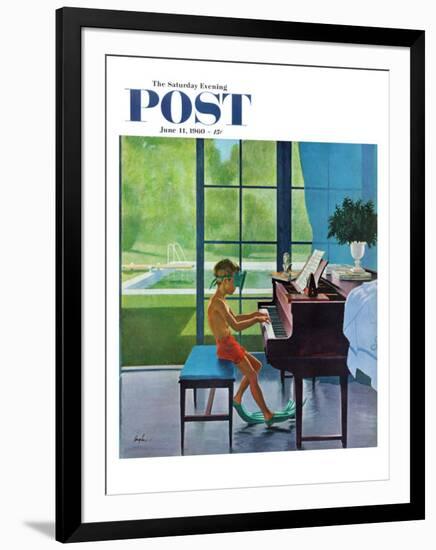 "Poolside Piano Practice," Saturday Evening Post Cover, June 11, 1960-George Hughes-Framed Giclee Print