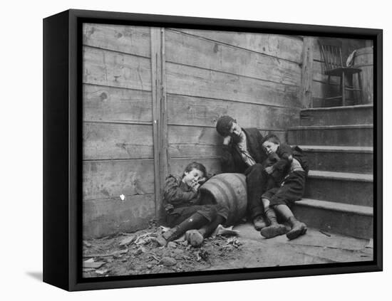 Poor and Homeless Sleeping on Streets-Jacob August Riis-Framed Stretched Canvas