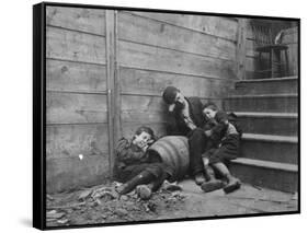 Poor and Homeless Sleeping on Streets-Jacob August Riis-Framed Stretched Canvas