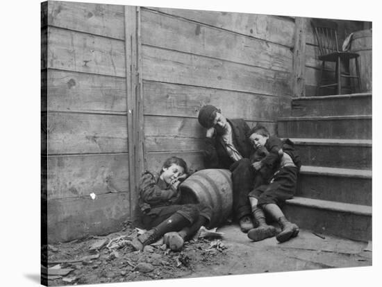 Poor and Homeless Sleeping on Streets-Jacob August Riis-Stretched Canvas