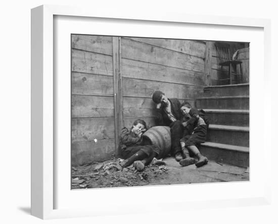 Poor and Homeless Sleeping on Streets-Jacob August Riis-Framed Photographic Print