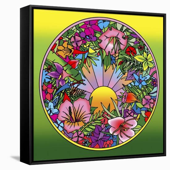 Pop Art Circle Flowers 615-Howie Green-Framed Stretched Canvas