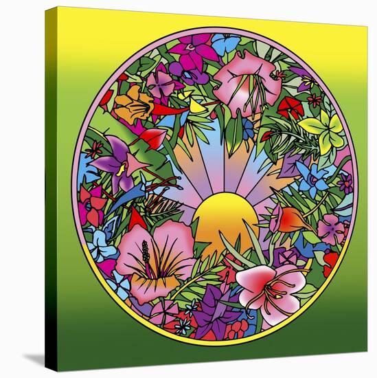 Pop Art Circle Flowers 615-Howie Green-Stretched Canvas
