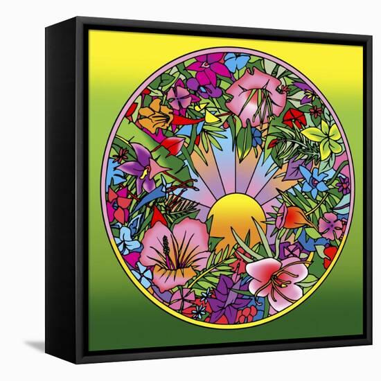 Pop Art Circle Flowers 615-Howie Green-Framed Stretched Canvas
