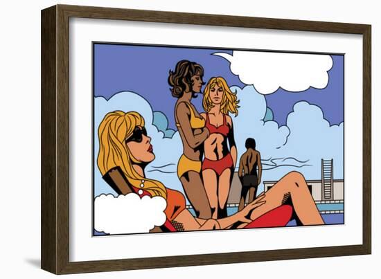 Pop Art Illustration of Girls on Beach-UltraPop-Framed Art Print