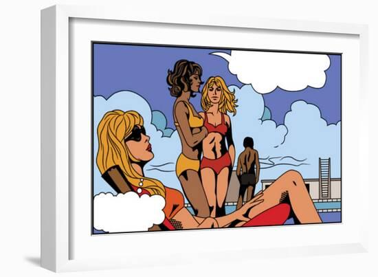 Pop Art Illustration of Girls on Beach-UltraPop-Framed Art Print