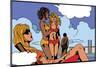 Pop Art Illustration of Girls on Beach-UltraPop-Mounted Art Print