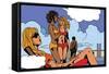 Pop Art Illustration of Girls on Beach-UltraPop-Framed Stretched Canvas