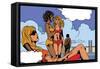 Pop Art Illustration of Girls on Beach-UltraPop-Framed Stretched Canvas