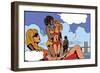 Pop Art Illustration of Girls on Beach-UltraPop-Framed Premium Giclee Print