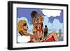 Pop Art Illustration of Girls on Beach-UltraPop-Framed Premium Giclee Print