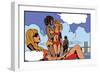 Pop Art Illustration of Girls on Beach-UltraPop-Framed Premium Giclee Print