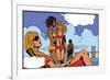 Pop Art Illustration of Girls on Beach-UltraPop-Framed Art Print