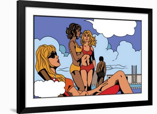Pop Art Illustration of Girls on Beach-UltraPop-Framed Art Print