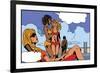 Pop Art Illustration of Girls on Beach-UltraPop-Framed Art Print