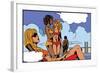 Pop Art Illustration of Girls on Beach-UltraPop-Framed Art Print