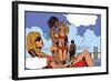 Pop Art Illustration of Girls on Beach-UltraPop-Framed Art Print