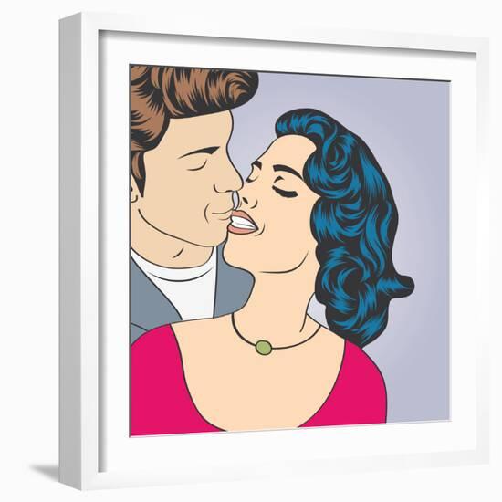 Pop Art Kissing Couple-Eva Andreea-Framed Art Print