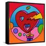 Pop Art Lightning Heart Circle-Howie Green-Framed Stretched Canvas