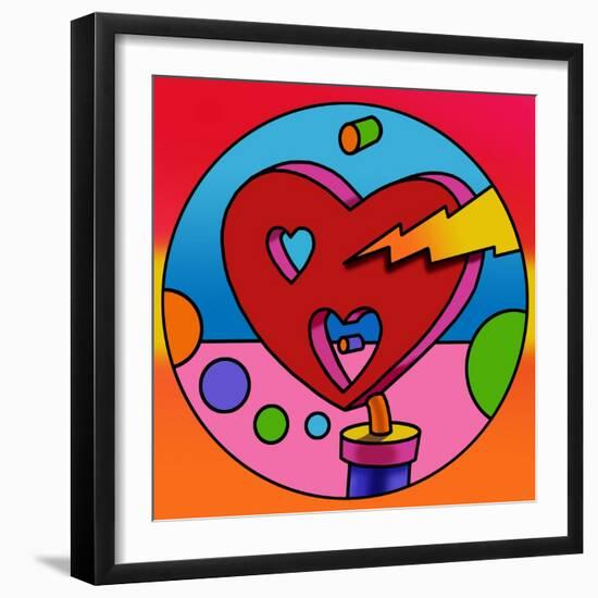 Pop Art Lightning Heart Circle-Howie Green-Framed Giclee Print