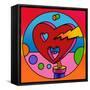 Pop Art Lightning Heart Circle-Howie Green-Framed Stretched Canvas