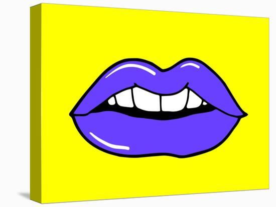 Pop Art Lips Isolated. Warhol Style Poster. Dot Background, Raster Effect. Vector Fashion Illustrat-oksanka007-Stretched Canvas