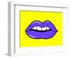 Pop Art Lips Isolated. Warhol Style Poster. Dot Background, Raster Effect. Vector Fashion Illustrat-oksanka007-Framed Art Print