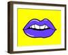 Pop Art Lips Isolated. Warhol Style Poster. Dot Background, Raster Effect. Vector Fashion Illustrat-oksanka007-Framed Art Print