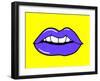 Pop Art Lips Isolated. Warhol Style Poster. Dot Background, Raster Effect. Vector Fashion Illustrat-oksanka007-Framed Art Print