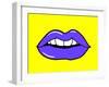 Pop Art Lips Isolated. Warhol Style Poster. Dot Background, Raster Effect. Vector Fashion Illustrat-oksanka007-Framed Art Print