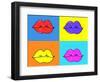 Pop Art Lips. Warhol Style Poster. Dot Background, Raster Effect. Vector Fashion Illustration. Hand-oksanka007-Framed Art Print