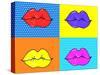 Pop Art Lips. Warhol Style Poster. Dot Background, Raster Effect. Vector Fashion Illustration. Hand-oksanka007-Stretched Canvas