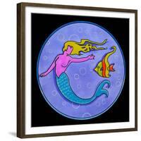 Pop Art Mermaid Circle-Howie Green-Framed Giclee Print