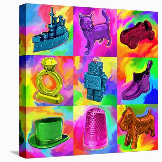 Pop Art Monopoly Pieces-Howie Green-Stretched Canvas