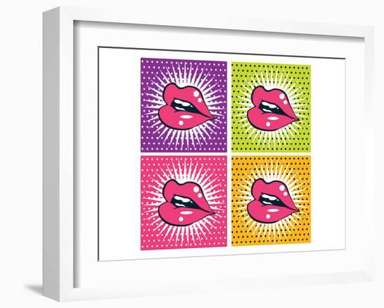 Pop Art Red Lips and Teeth-null-Framed Art Print
