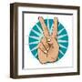 Pop Art Victory Hand Sign-jorgenmac-Framed Art Print