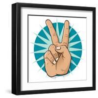 Pop Art Victory Hand Sign-jorgenmac-Framed Art Print