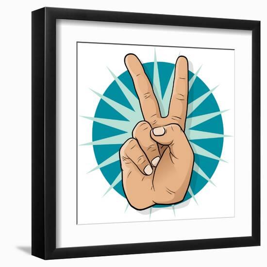 Pop Art Victory Hand Sign-jorgenmac-Framed Art Print